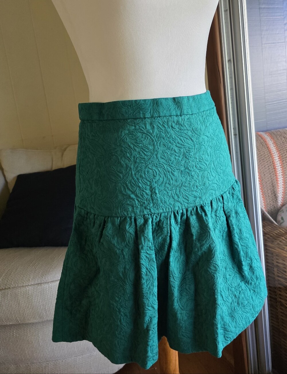 J. Crew Teal Green Brocade Drop Waist Skirt